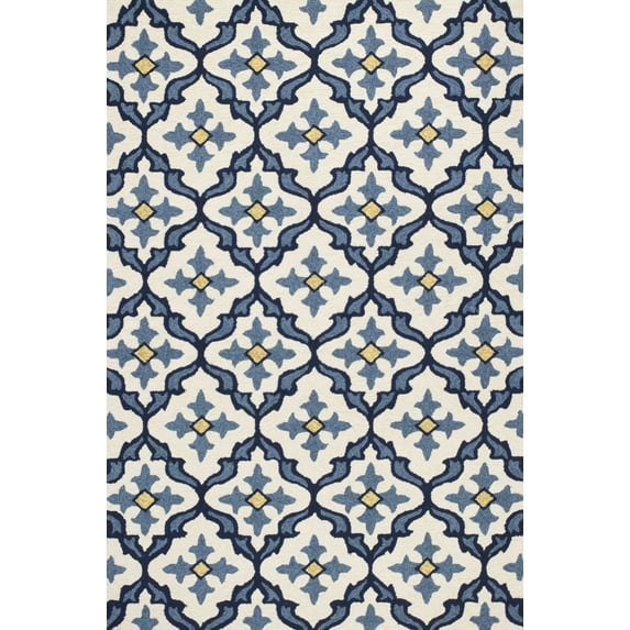 5' x 7' Ivory or Blue Geometric Mosaic Indoor Outdoor Area Rug