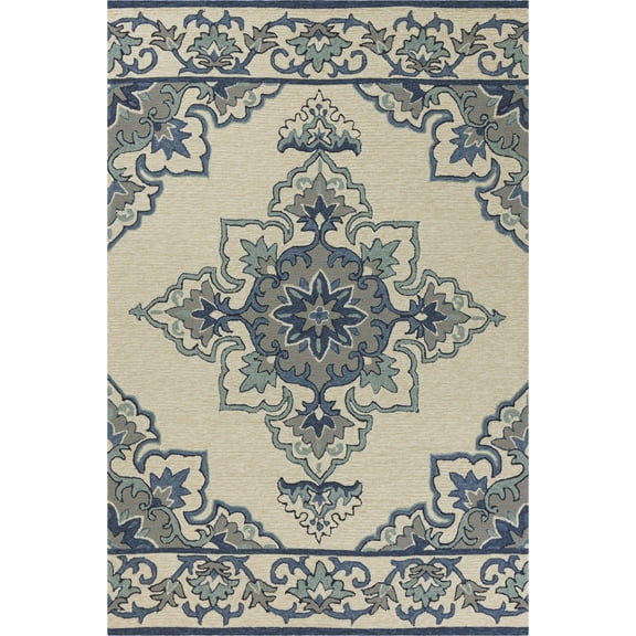 5' x 7' Ivory or Blue Vines Bordered UV Treated Indoor Outdoor Area Rug