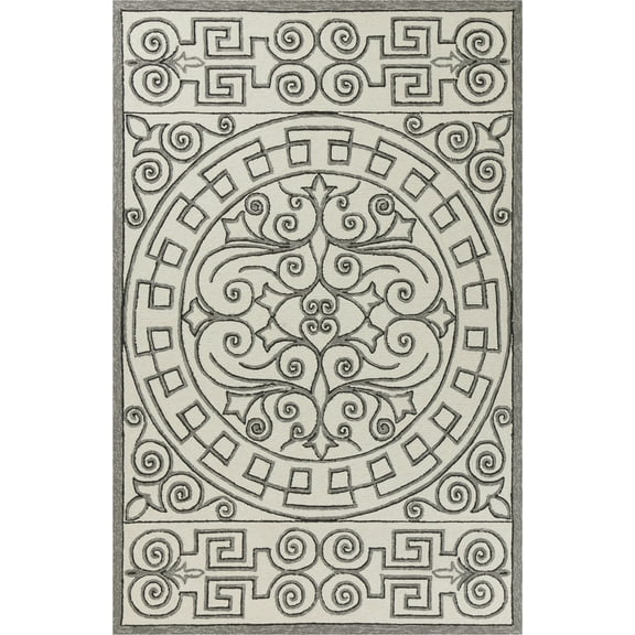 5' x 7' Ivory or Grey Geometric Pattern UV Treated Indoor Outdoor Area Rug