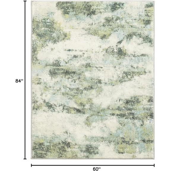 5 x 7 Large Green Rugs for Living Room Bedroom Dorm, 5x7FT Sage Green Modern Abstract Low Pile Carpet with Rubber Backing, Foldable, Non Slip Machine Washable Area Rug