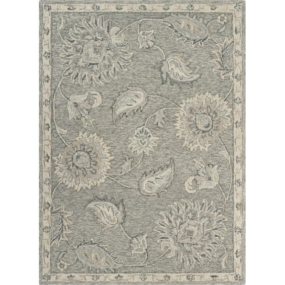 5’ x 7' Light Gray Floral Area Rug