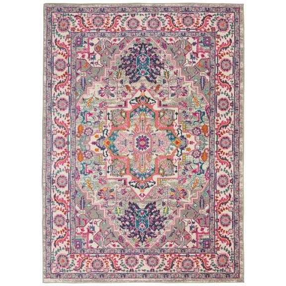 5’ x 7’ Light Gray and Pink Medallion Area Rug
