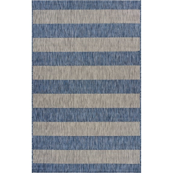 5’ x 7’ Navy Stripes Indoor Outdoor Area Rug