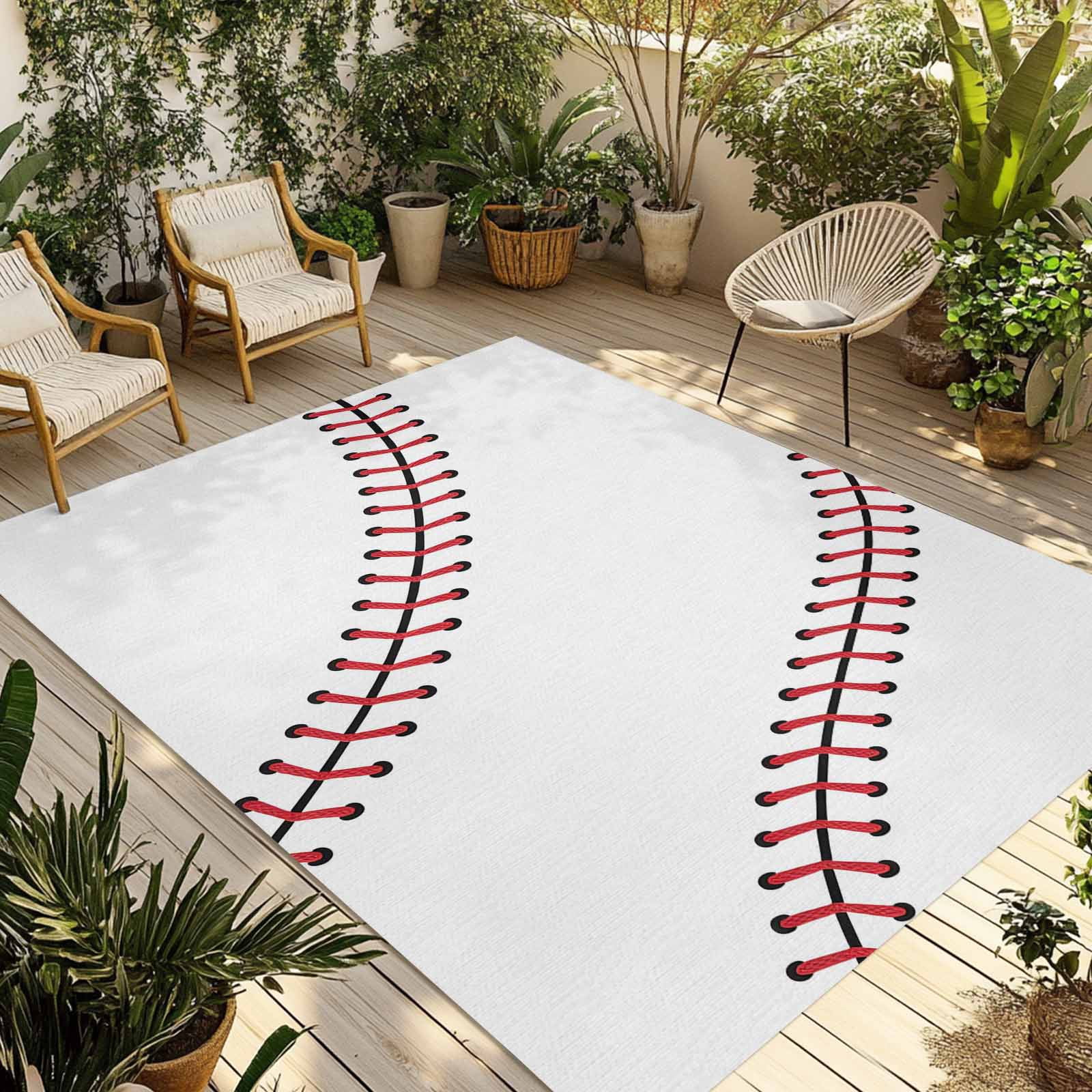 5' x 7' Outdoor Rug, Baseball Outdoor Washable Rug Large Floor Carpet ...