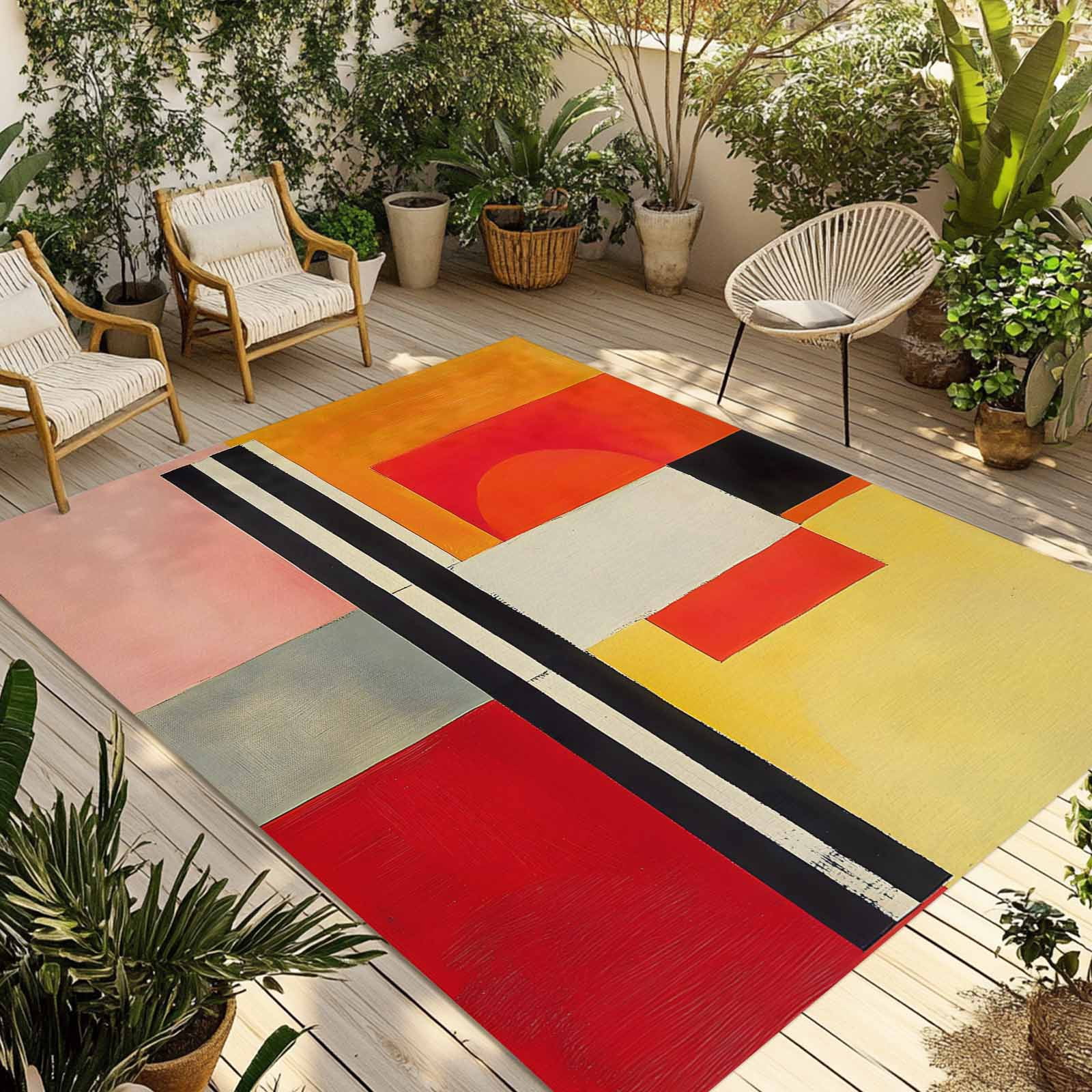 5' x 7' Outdoor Rug, Burnt Orange Yellow Outdoor Washable Rug Large ...