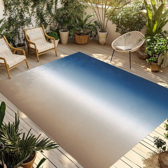 5' x 7' Outdoor Rug, Navy Blue Beige Ombre Cream Outdoor Washable Rug Large Floor Carpet, Modern Abstract Art Aesthetics Non Shedding Area Rug for Outside Patio RV Porch Deck Balcony Camping