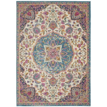 5â€™ x 7â€™ Pink and Blue Floral Medallion Area Rug