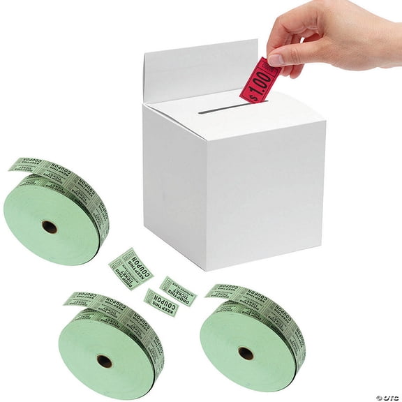 5" x 7" Raffle Boxes with Green Double Coupon Roll Set - 12 Pieces