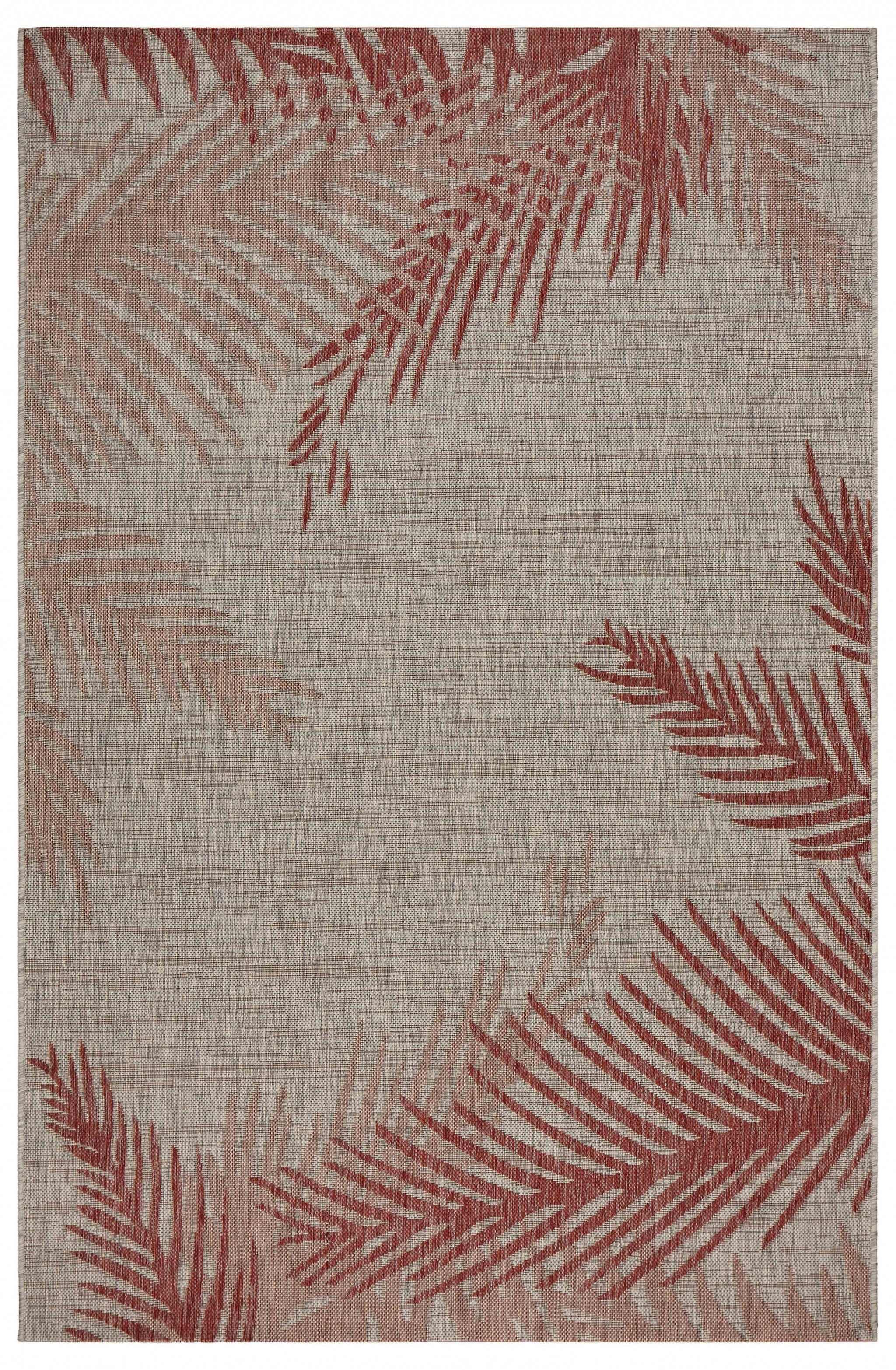 5' x 7' Red and Beige Synthetic Floral Area Rug