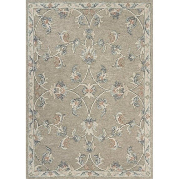 5’ x 7' Sage and Cream Filigree Area Rug