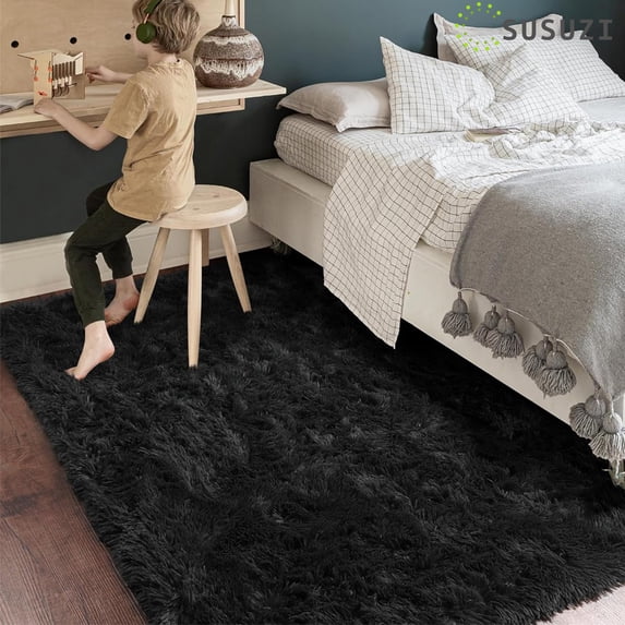 5 x 7 Shag Area Rug for Living Room Bedroom, Tie-Dyed High Pile Soft Plush Shaggy Furry Cream Bedside Playroom Dorm Carpet, Non-Slip, Non-Shedding Modern Indoor Floor Rug