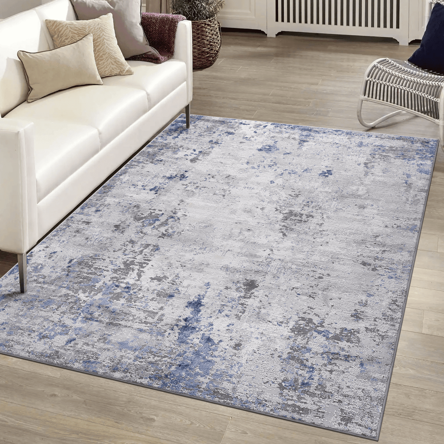 5' x 7' Silver Blue Abstract Area Rug Non-Shedding Stain Resistant Medium Pile Carpet for Living Room Bedroom Dining Room Home Office Entryway