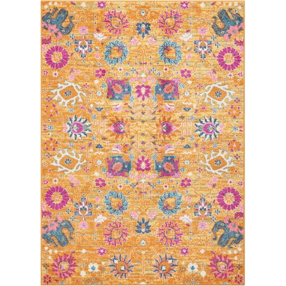 5’ x 7’ Sun Gold and Navy Distressed Area Rug
