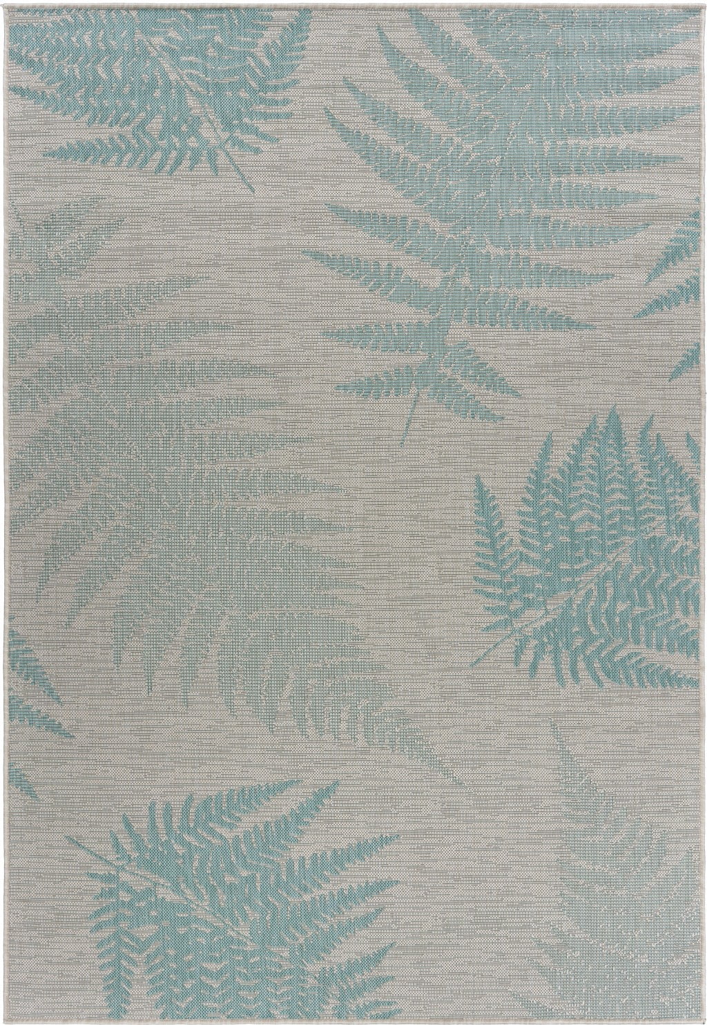 Gray and Teal Fern Leaves 5' x 7' Synthetic Area Rug