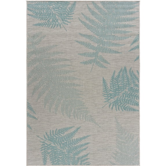 5’ x 7’ Teal Fern Leaves Indoor Outdoor Area Rug