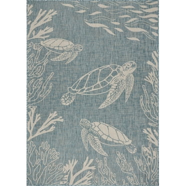 5â€™ x 7â€™ Teal Turtle Indoor Outdoor Area Rug