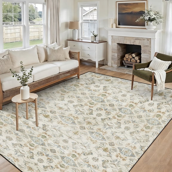 5' x 7' Vintage Oriental Area Rug, Floral Vintage Carpet, Washable Non-Slip Indoor Rug for Standing Desk, Entryway, Office