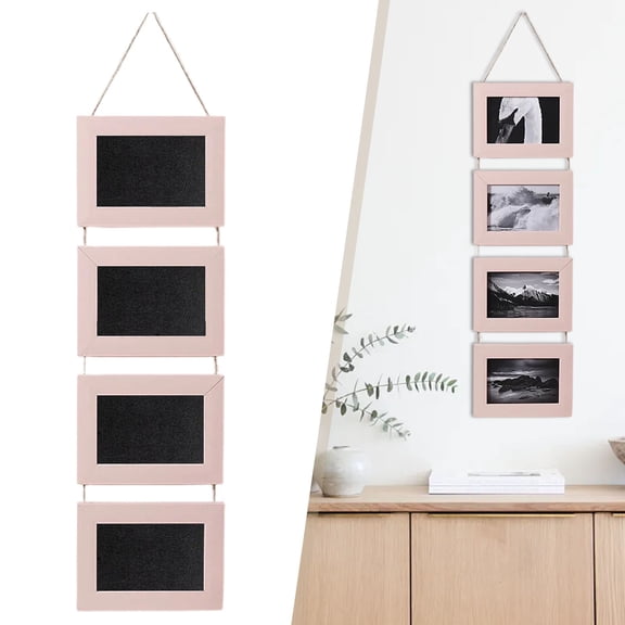 5 x 7 Wall Hanging Picture Frames Collage with 4 Openings and Hemp Rope, Rustic Picture Frames Multiple for Friend, Family, Wedding Photos, Farmhouse Decor, Wedding, Birthday Gifts, Pink Frame