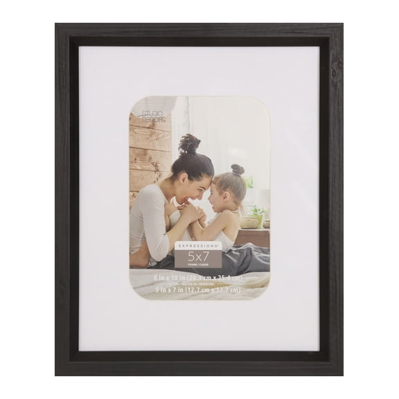 Studio Decor 5" x 7" White & Black Expressions Picture Frame with Mat - Fold-out Easel Included, Horizontal or Vertical Display - 1 Pack