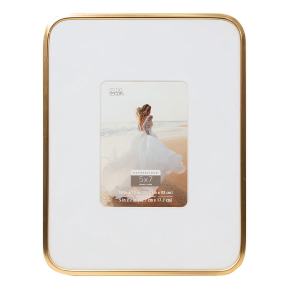 5" x 7" White & Gold Expressions Picture Frame with Mat by Studio Décor - Fold-out Easel Included - Horizontal or Vertical Display - 1 Pack