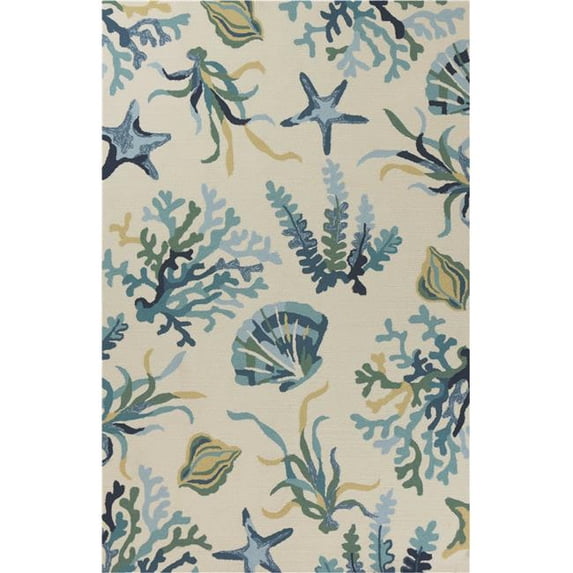 5 x 7 ft. 6 in. UV-Treated Polypropylene Ivory & Blue Area Rug