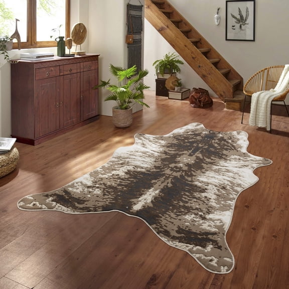 5 x 7 ft Animal Print Area Rug,Rustic Large Faux Skin Mat for Office Living Room