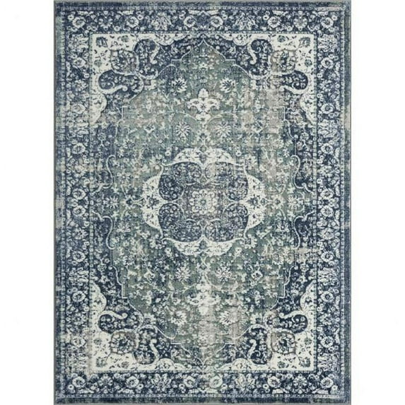 5 x 7 ft. Blue Floral Stain Resistant Rectangle Traditional Area Rug - Blue - 5 x 7 ft.