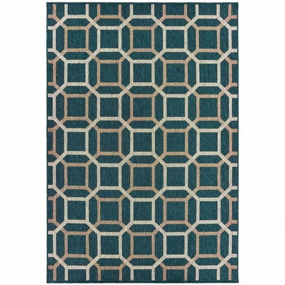 5 x 7 ft. Blue Geometric Stain Resistant Indoor & Outdoor Rectangle Area Rug - Blue and Gray - 0.11in. H x 62.99in. W x 86.61in. D
