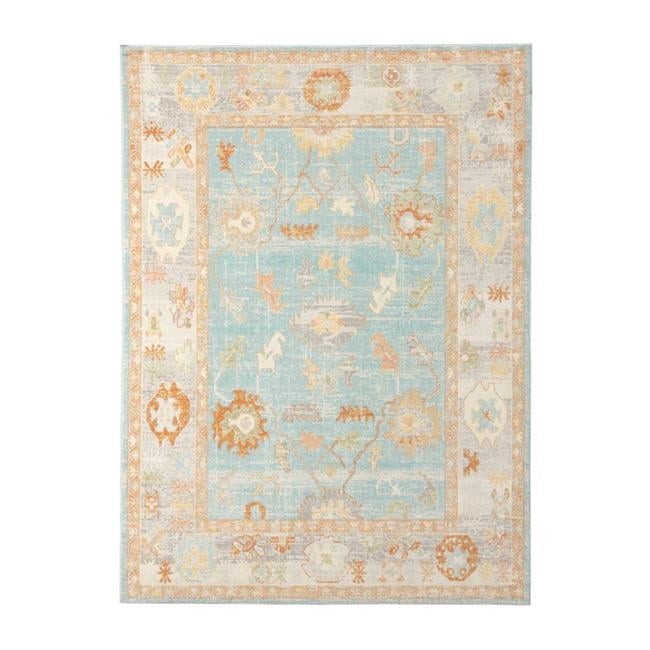 5 x 7 ft. Blue & Orange Floral Stain Resistant Indoor & Outdoor Rectangle Area Rug