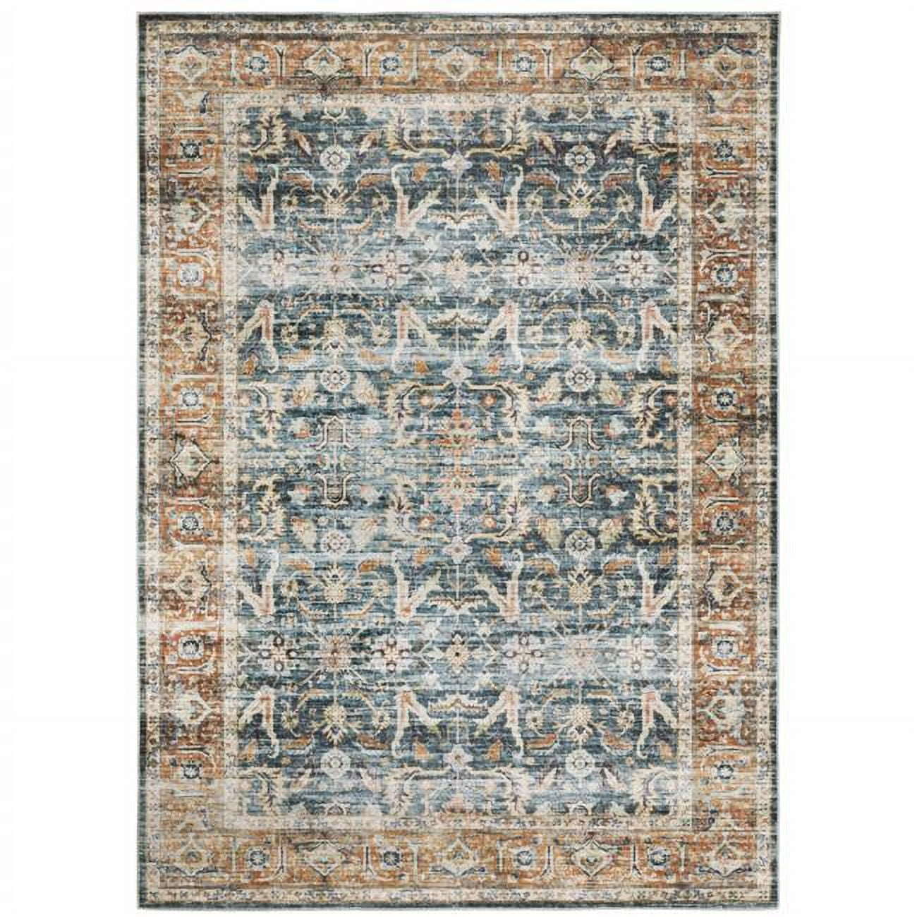 5 x 7 ft. Blue Rust Gold & Olive Oriental Printed Stain Resistant Non ...