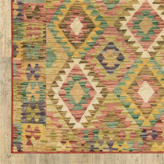 5 x 7 ft. Gold Orange Brown Red Green Purple & Beige Southwestern Printed Stain Resistant Non Skid Rectangle Area Rug