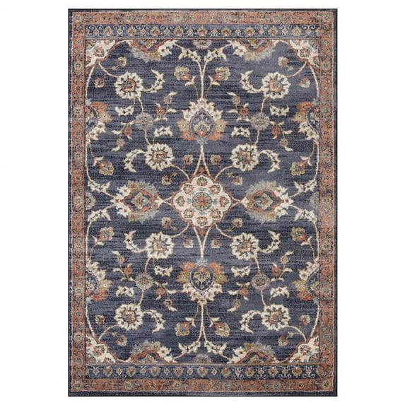 5 x 7 ft. Navy Blue Floral Power Loom Rectangle Area Rug with Fringe