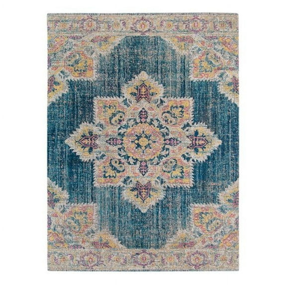 5 x 7 ft. Teal Blue Medallion Power Loom Rectangle Area Rug