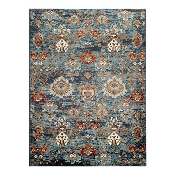 5 x 7 ft. Teal Blue Oriental Power Loom Rectangle Area Rug with Fringe