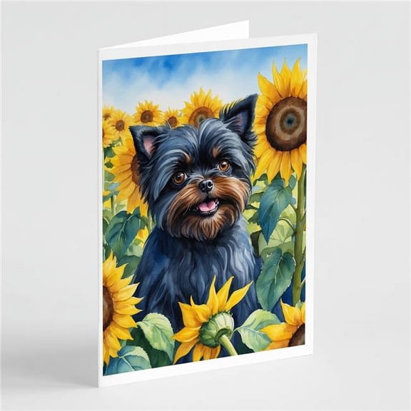 5 x 7 in. Affenpinscher in Sunflowers Greeting Cards - Pack of 8