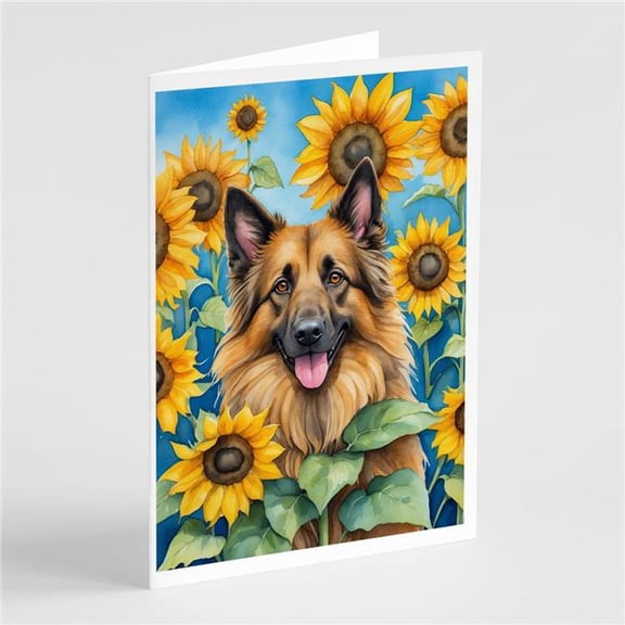 5 x 7 in. Belgian Tervuren in Sunflowers Greeting Cards - Pack of 8