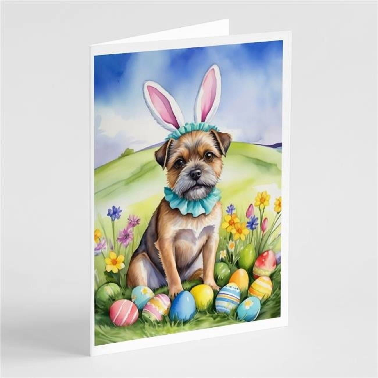 5 x 7 in. Border Terrier Easter Egg Hunt Greeting Cards - Pack of 8