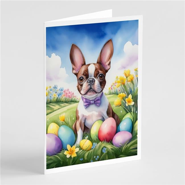 5 x 7 in. Boston Terrier Easter Egg Hunt Greeting Cards - Pack of 8