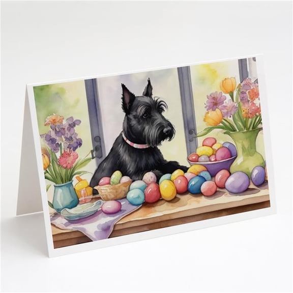 5 x 7 in. Decorating Easter Scottish Terrier Greeting Cards - Pack of 8