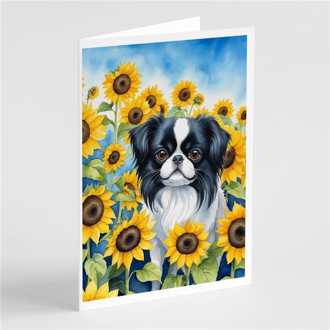 5 x 7 in. Japanese Chin in Sunflowers Greeting Cards - Pack of 8