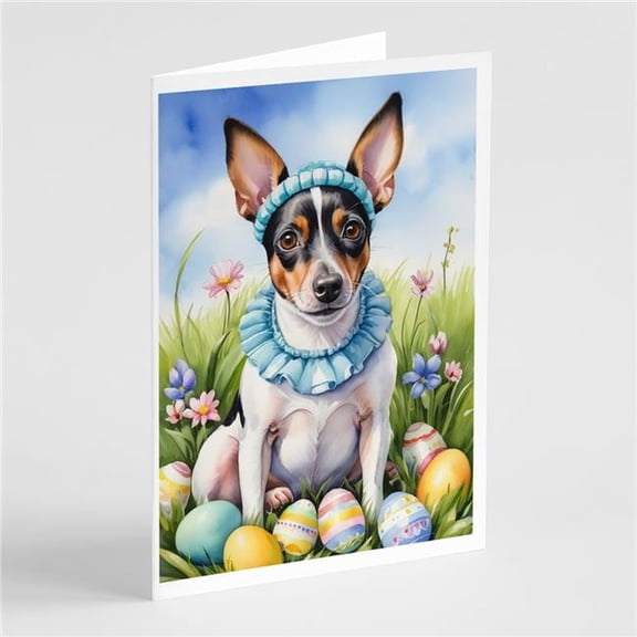 5 x 7 in. Rat Terrier Easter Egg Hunt Greeting Cards - Pack of 8