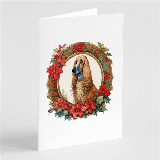 5 x 7 in. Unisex Afghan Hound Christmas Flowers Greeting Cards - Pack of 8