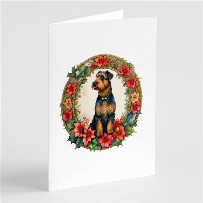 5 x 7 in. Unisex Airedale Terrier Christmas Flowers Greeting Cards - Pack of 8
