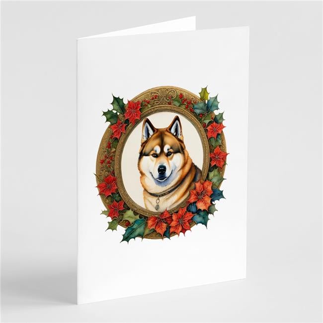 5 x 7 in. Unisex Akita Christmas Flowers Greeting Cards - Pack of 8