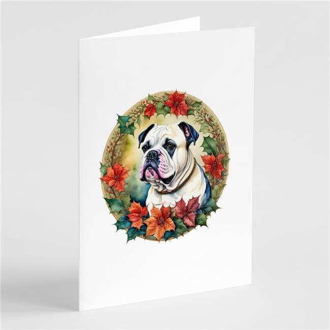 5 x 7 in. Unisex American Bulldog Christmas Flowers Greeting Cards - Pack of 8