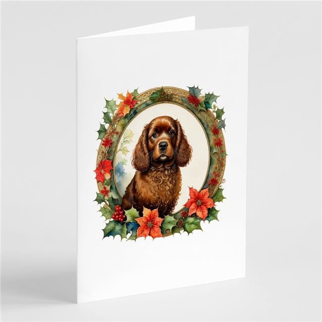 5 x 7 in. Unisex American Water Spaniel Christmas Flowers Greeting Cards - Pack of 8