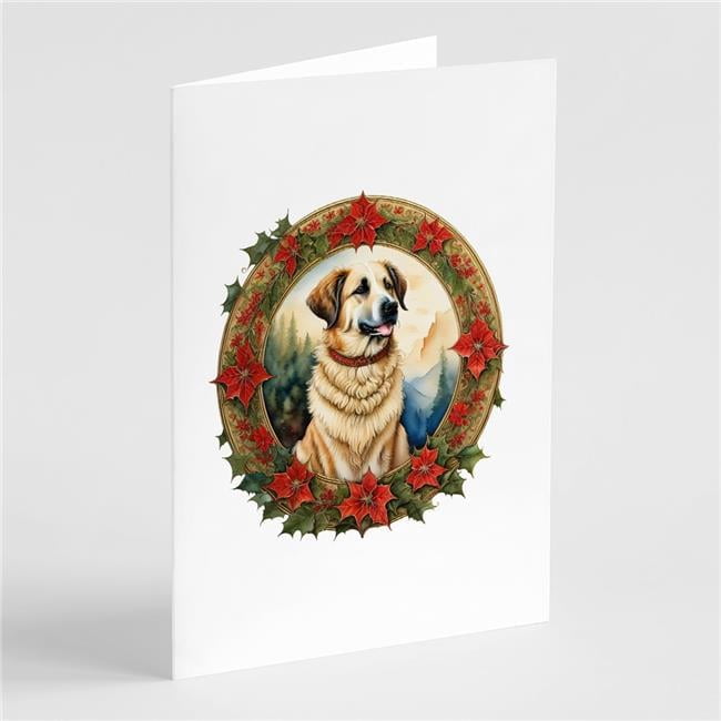 5 x 7 in. Unisex Anatolian Shepherd Dog Christmas Flowers Greeting Cards - Pack of 8