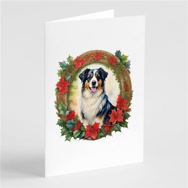 5 x 7 in. Unisex Australian Shepherd Christmas Flowers Greeting Cards - Pack of 8