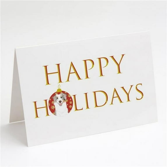 5 x 7 in. Unisex Australian Shepherd Red Merle Tricolor No.1 Happy Holidays Greeting Cards & Envelopes, Multi Color - Pack of 8