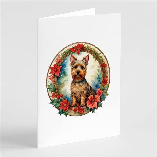 5 x 7 in. Unisex Australian Terrier Christmas Flowers Greeting Cards - Pack of 8